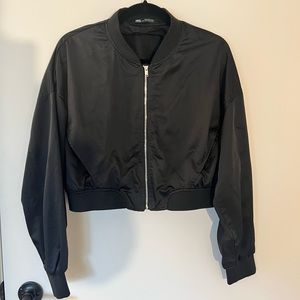 Zara Black Cropped Bomber Jacket